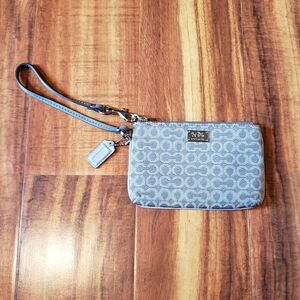 Coach Gray Signature Designer Wristlet w/ Plum Lining